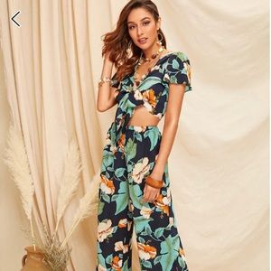 Crop top and wide leg pants